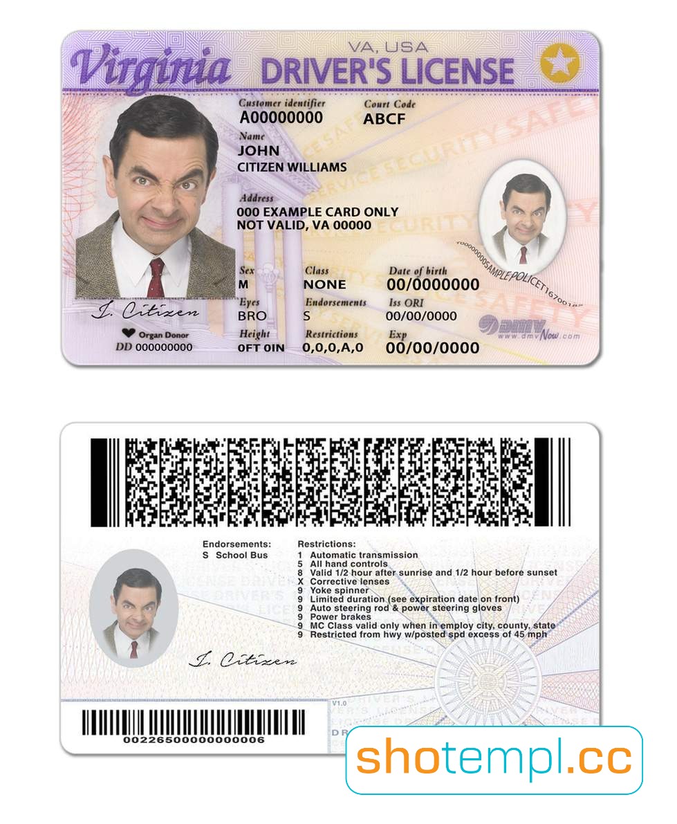 Virginia Driver License PSD Template